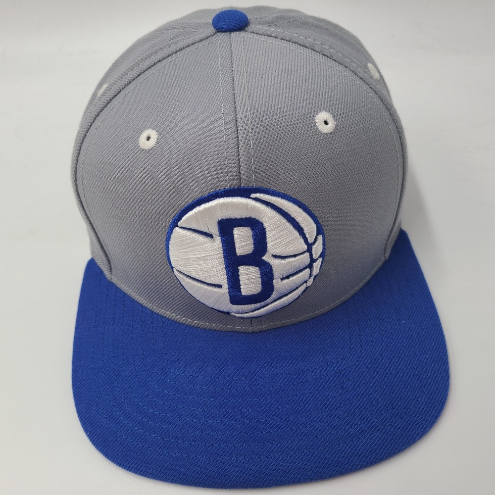 Brooklyn Nets Hat Snapback Mitchell & Ness Gray Blue NBA Basketball Wool Blend